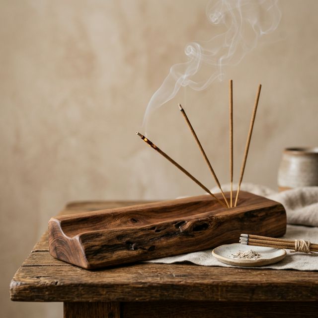 Set de porta incienso de madera con inciensos de sándalo natural