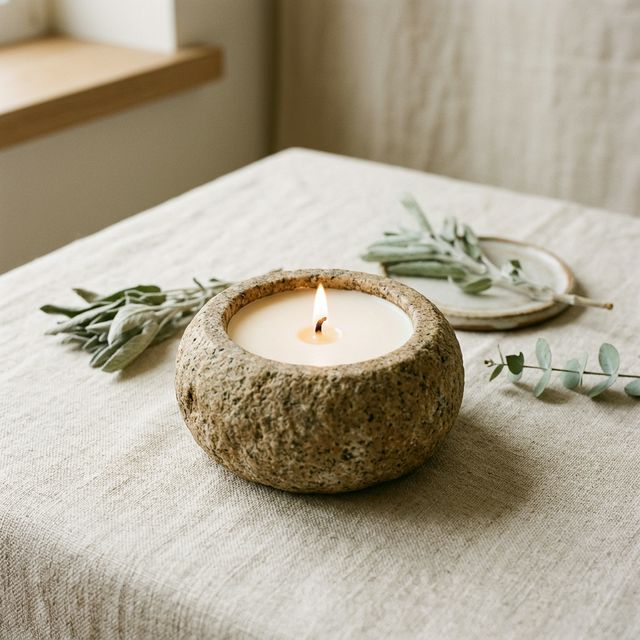 Set de vela aromática de lavanda con portavela de piedra natural